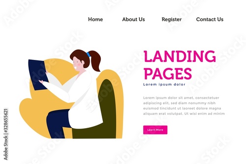Vector Illustration Doctor Check the examination results from the laboratory. medical concept design landing page template.