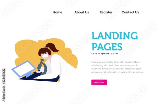 vector illustration  sample check blood tube. Vector Illustration female doctor checking a corona virus blood sample in a tube. medical concept design landing page template.