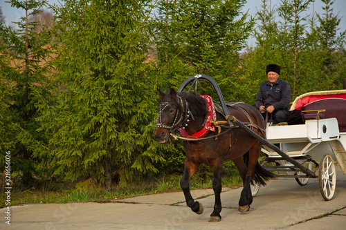A cab driver in a Cossack headdress in an ethnographic park.