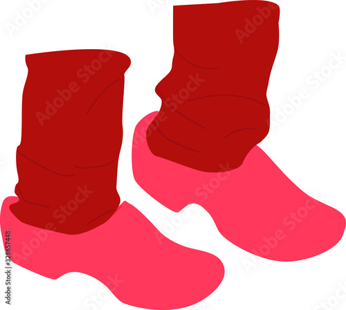 Vector illustration of the guy 's feet in traditional Dutch wooden shoes in cartoon flat style on white background
