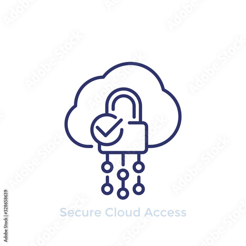 Secure cloud access, protected hosting line icon
