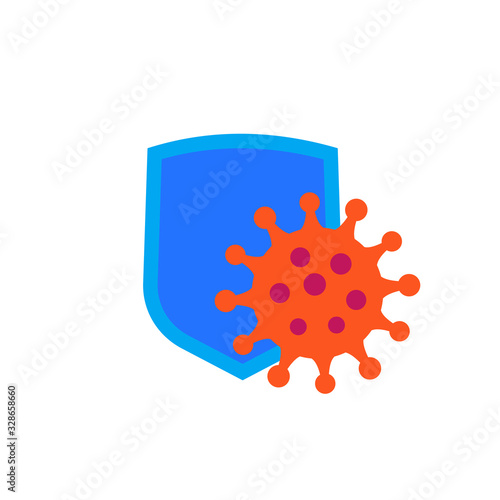 virus and shield icon, flat vector