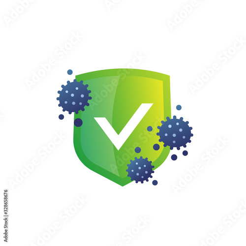 antibacterial protection icon, shield and bacteria vector
