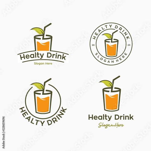 Set of fruit juice logo element. Healthy drink logo design vector