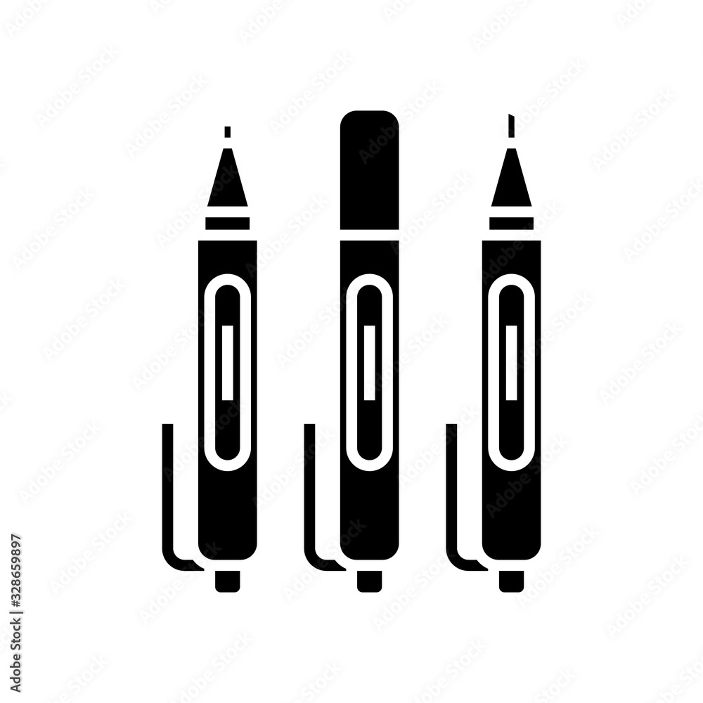 Sketching pens black icon, concept illustration, vector flat symbol, glyph sign.