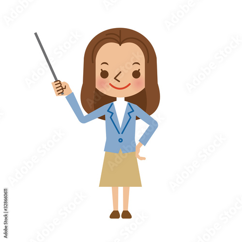 指し棒を使って説明・解説する若い女性