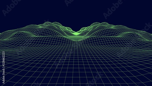 Abstract cyber landscape or wave from mesh