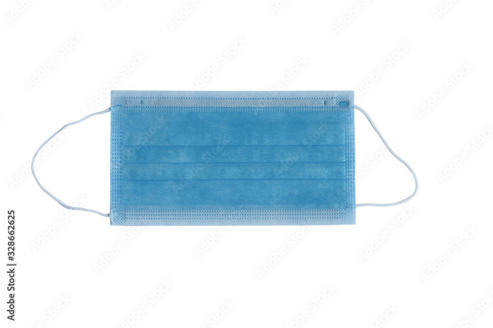 Isolated Ear Loop Mask For Health Protect From Dust Pollution Allergen And Flu , Blue Color On White Background Isolated Ear Loop Mask For Health Protect From Dust Pollution Allergen And Flu , Blue Color On White Background