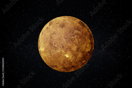 Planet Venus in the Starry Sky of Solar System in Space. This image elements furnished by NASA.