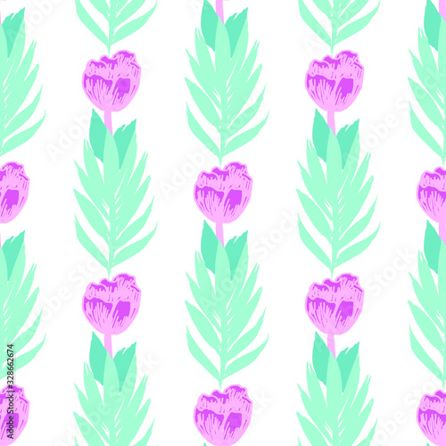 Flowers and Palm Leaves Seamless Pattern for Fashion