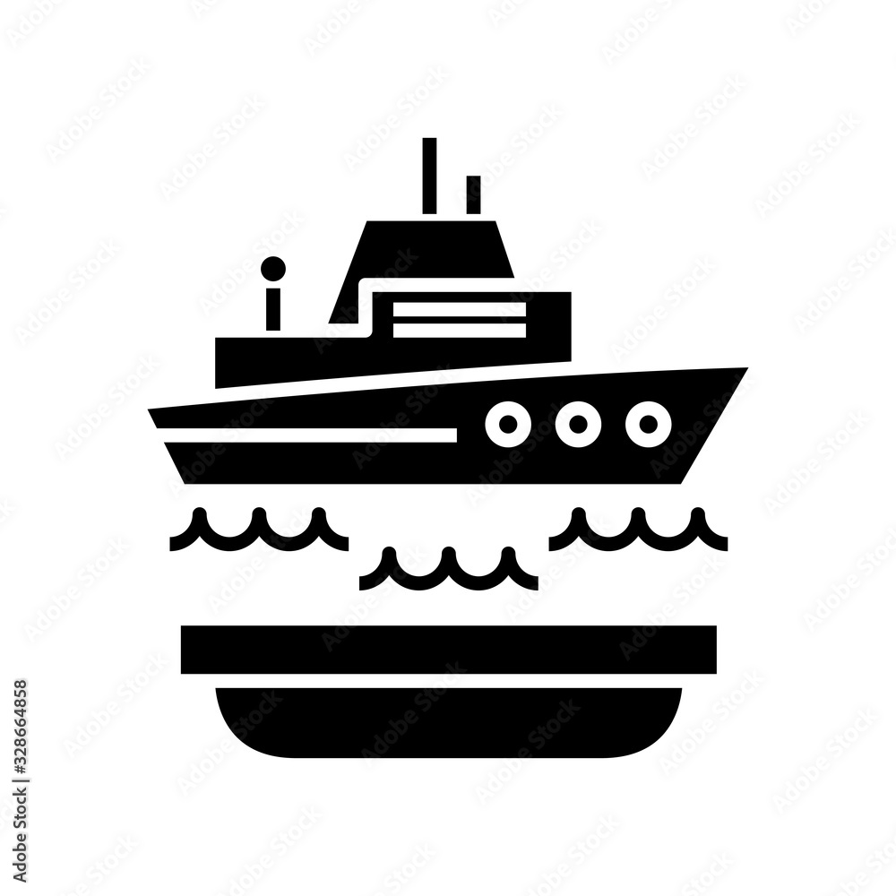 Ship insurance black icon, concept illustration, vector flat symbol, glyph sign.