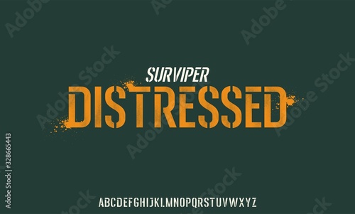 surviper distressed,  a vintage retro font typeface with stencil and grunge distressed texture