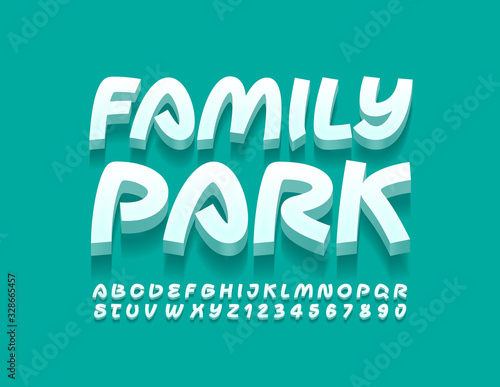 Vector modern logo Family Park. Creative 3D Font. Set of Alphabet Letters and Numbers