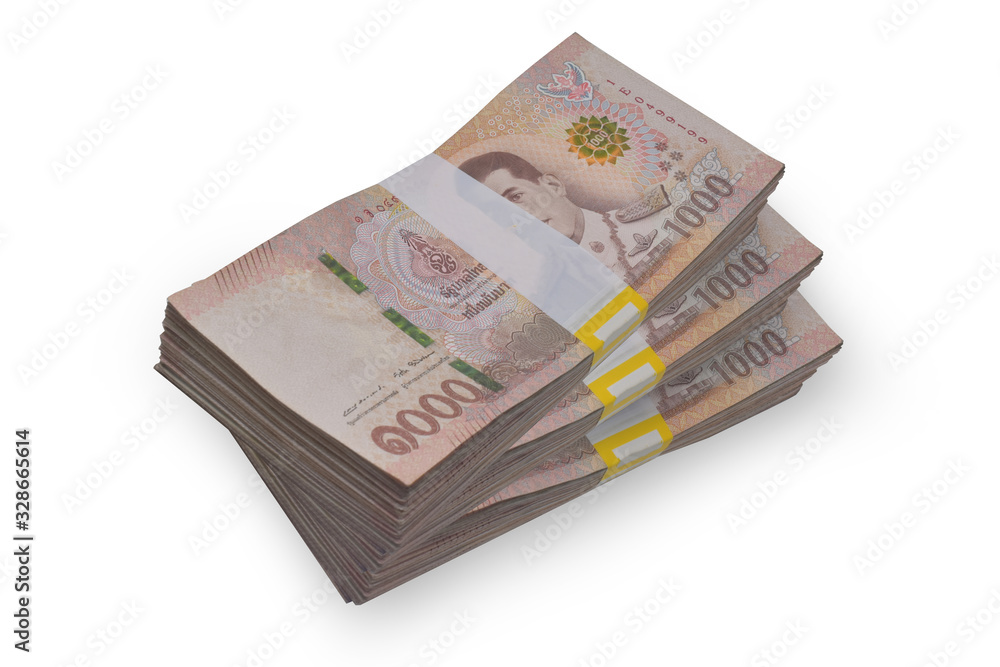 18 January 2020 Bangkok People put Thai bath banknote Thai money on white background for use every day 18 January 2020 Bangkok People put Thai bath banknote Thai money on white background for use every day