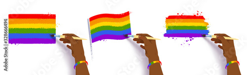 Vector collection of hands drawing LGBTQ flags