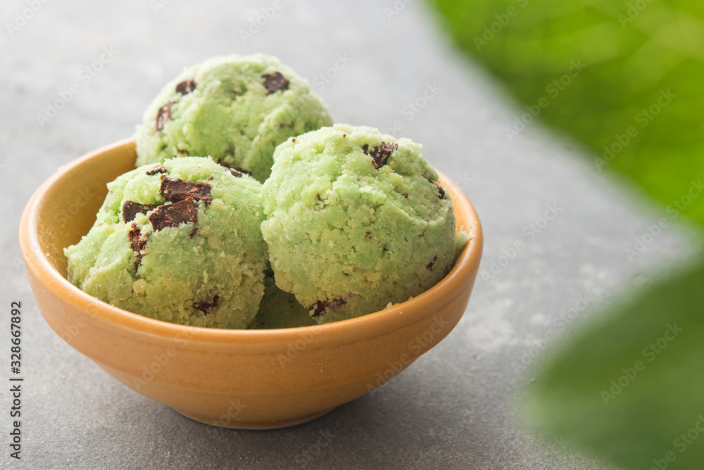 Ice cream with mint and chocolate chip Ice cream with mint and chocolate chip