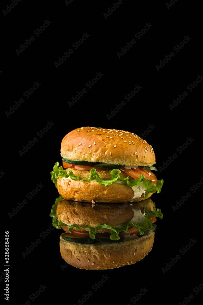 hamburger on a black background for the menu hamburger on a black background for the menu