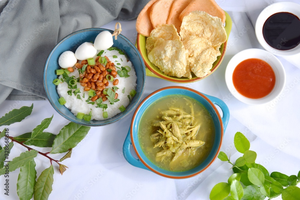 Bubur ayam, Indonesian chicken rice porridge or congee with shredded