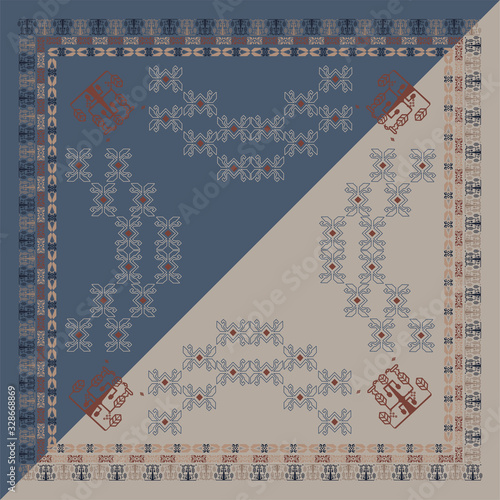 printed square scarf with ethnic pattern