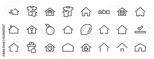  Simple set of color editable house icon templates. Contains such icons, home calendar, coffee shop and other vector signs isolated on a white background for graphic and web design
