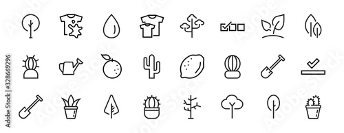   A set of Rosteniya Icons, and garden care, Vector illustration, Contains Icons such as tree, cactus, watering can, spade, flower and much more. on a white background, editable bar 480x480