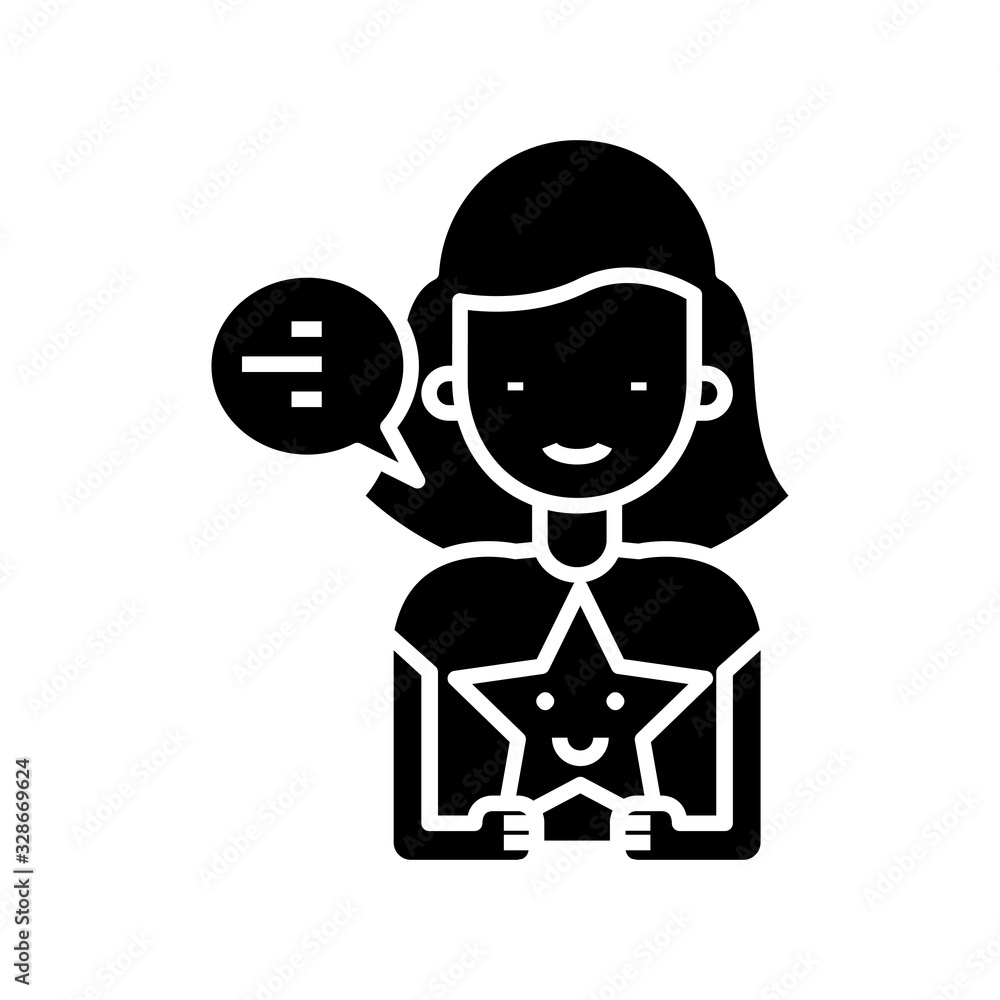 Smiling employee black icon, concept illustration, vector flat symbol, glyph sign.