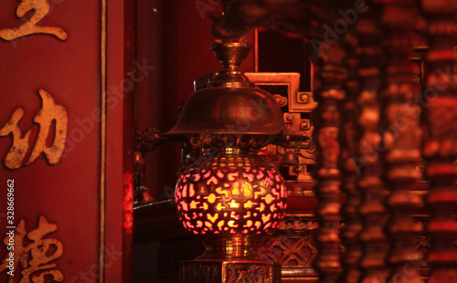 red lanterns in asian temple