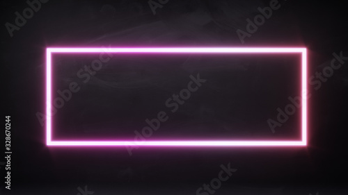 Abstract pink neon lighting rectangular frame, mock-up space, 3D Illustration