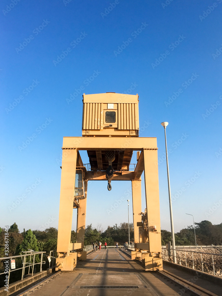 Large Gantry Crane at Ubonrat Dam, khonkaen, Thailand. Large Gantry Crane at Ubonrat Dam, khonkaen, Thailand.