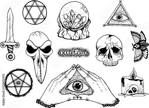 occultism, hand-drawn vector set, mystic