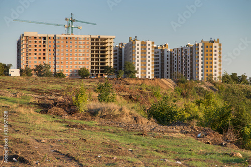 Construction of modern block of flats in a suburb.
