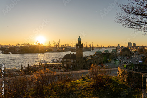 landungsbrücken at sunset in Hamburg, germany