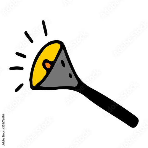 Flashlight in cartoon style on an isolated white background. Travel and camping element. Stock vector illustration