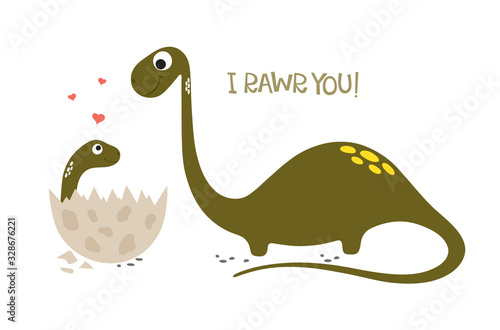 Happy dinosaur with baby dino