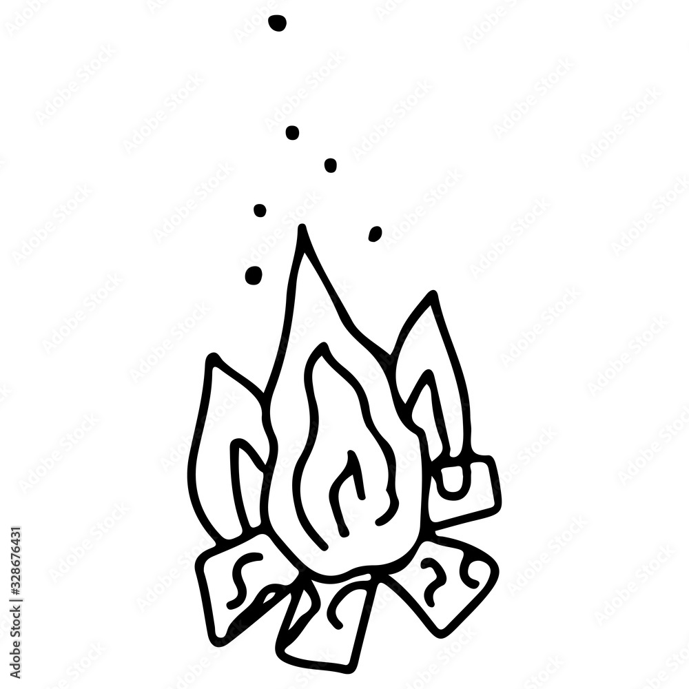 Bonfire in doodle style on an isolated white background. Travel and camping element. Stock vector illustration Bonfire in doodle style on an isolated white background. Travel and camping element. Stock vector illustration