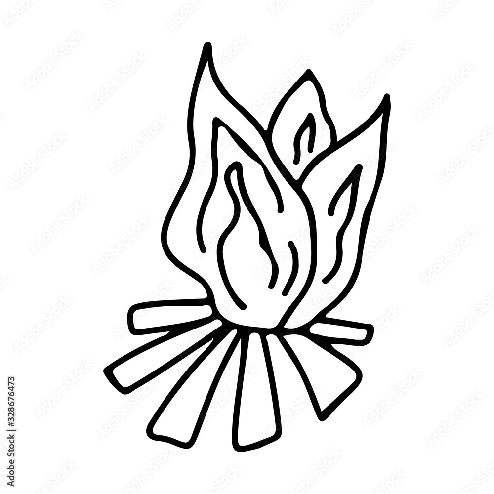 Bonfire in doodle style on an isolated white background. Travel and camping element. Stock vector illustration Bonfire in doodle style on an isolated white background. Travel and camping element. Stock vector illustration