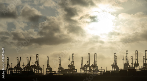 hamburg harbor cranes that look like giraffes, germany