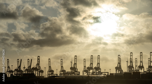 hamburg harbor cranes that look like giraffes, germany