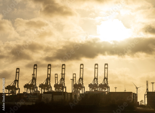 hamburg harbor cranes that look like giraffes, germany