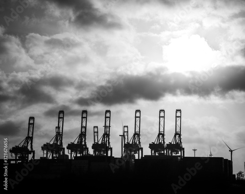 hamburg harbor cranes that look like giraffes, germany