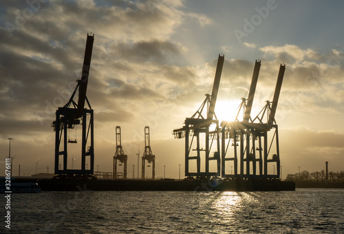hamburg harbor cranes that look like giraffes, germany