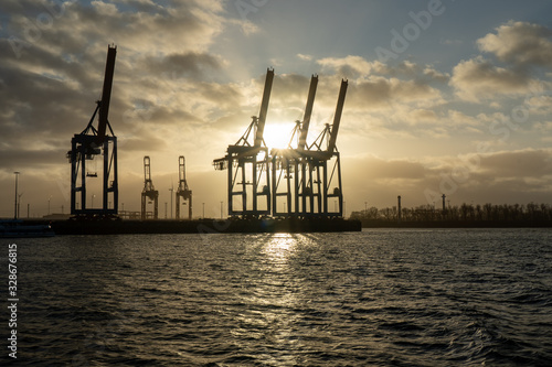 hamburg harbor cranes that look like giraffes, germany