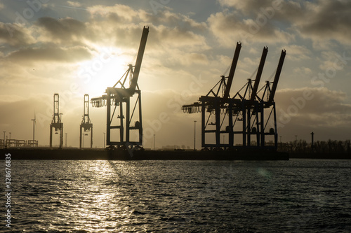 hamburg harbor cranes that look like giraffes, germany