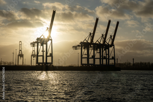 hamburg harbor cranes that look like giraffes, germany