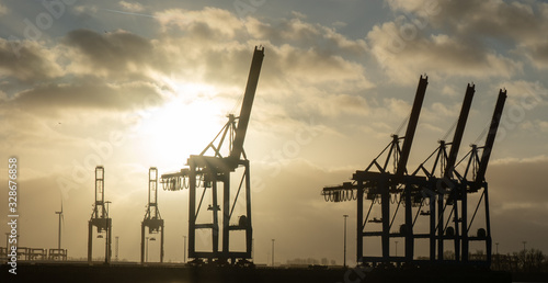 hamburg harbor cranes that look like giraffes, germany