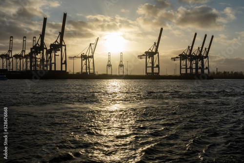 hamburg harbor cranes that look like giraffes, germany