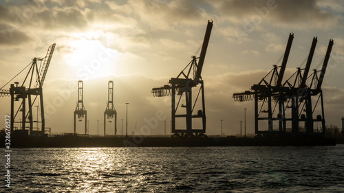 hamburg harbor cranes that look like giraffes, germany