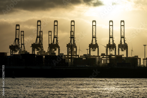 hamburg harbor cranes that look like giraffes, germany