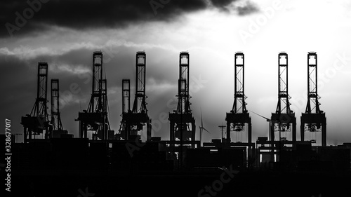 hamburg harbor cranes that look like giraffes, germany