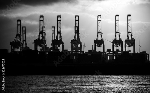 hamburg harbor cranes that look like giraffes, germany